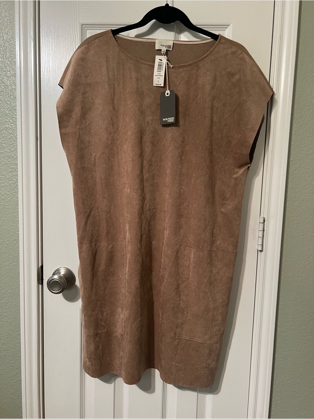 Wilfred Taupe Faux-Suede Midi Shift Dress